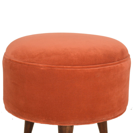 Nordic Round Brick Red Velvet Footstool for Stylish Home Decor