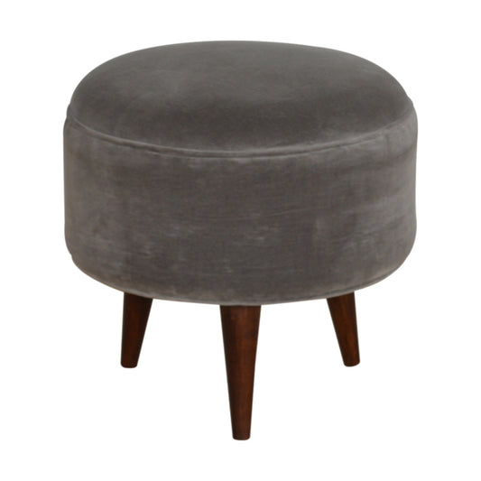 Nordic Round Grey Velvet Footstool for Stylish Home Décor