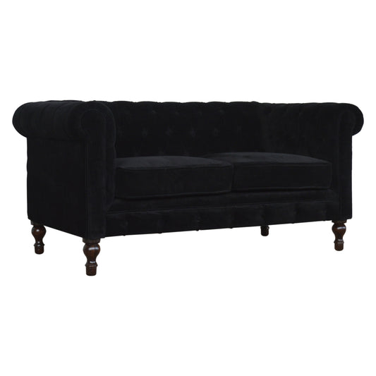 Chesterfield Black Velvet Loveseat for Stylish Comfort and Elegance
