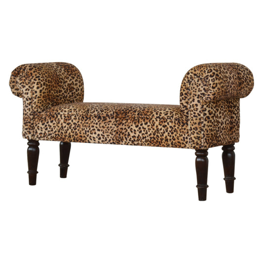 Classic Bench with Turned Feet in Leopard Print Velvet