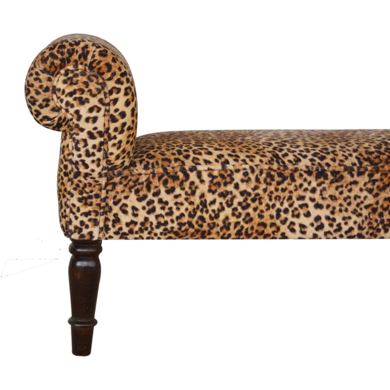 Classic Bench with Turned Feet in Leopard Print Velvet