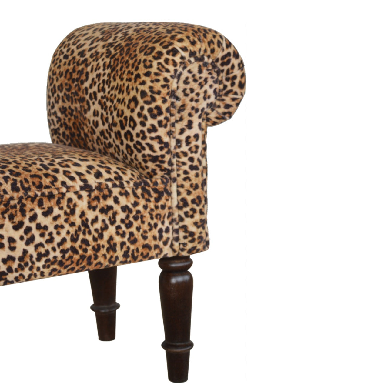 Classic Bench with Turned Feet in Leopard Print Velvet