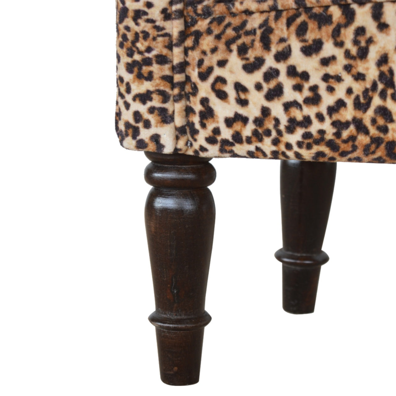 Classic Bench with Turned Feet in Leopard Print Velvet