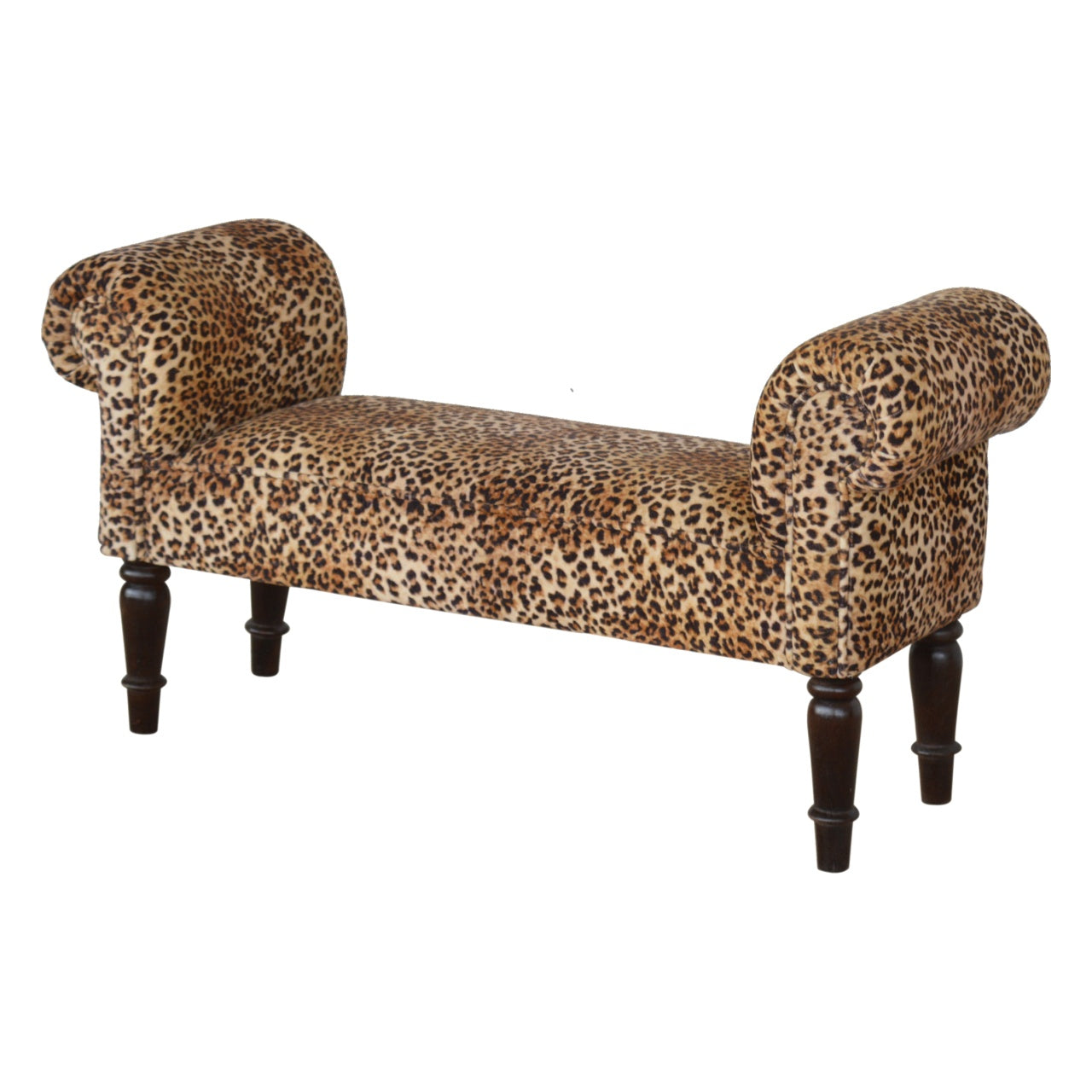 Classic Bench with Turned Feet in Leopard Print Velvet