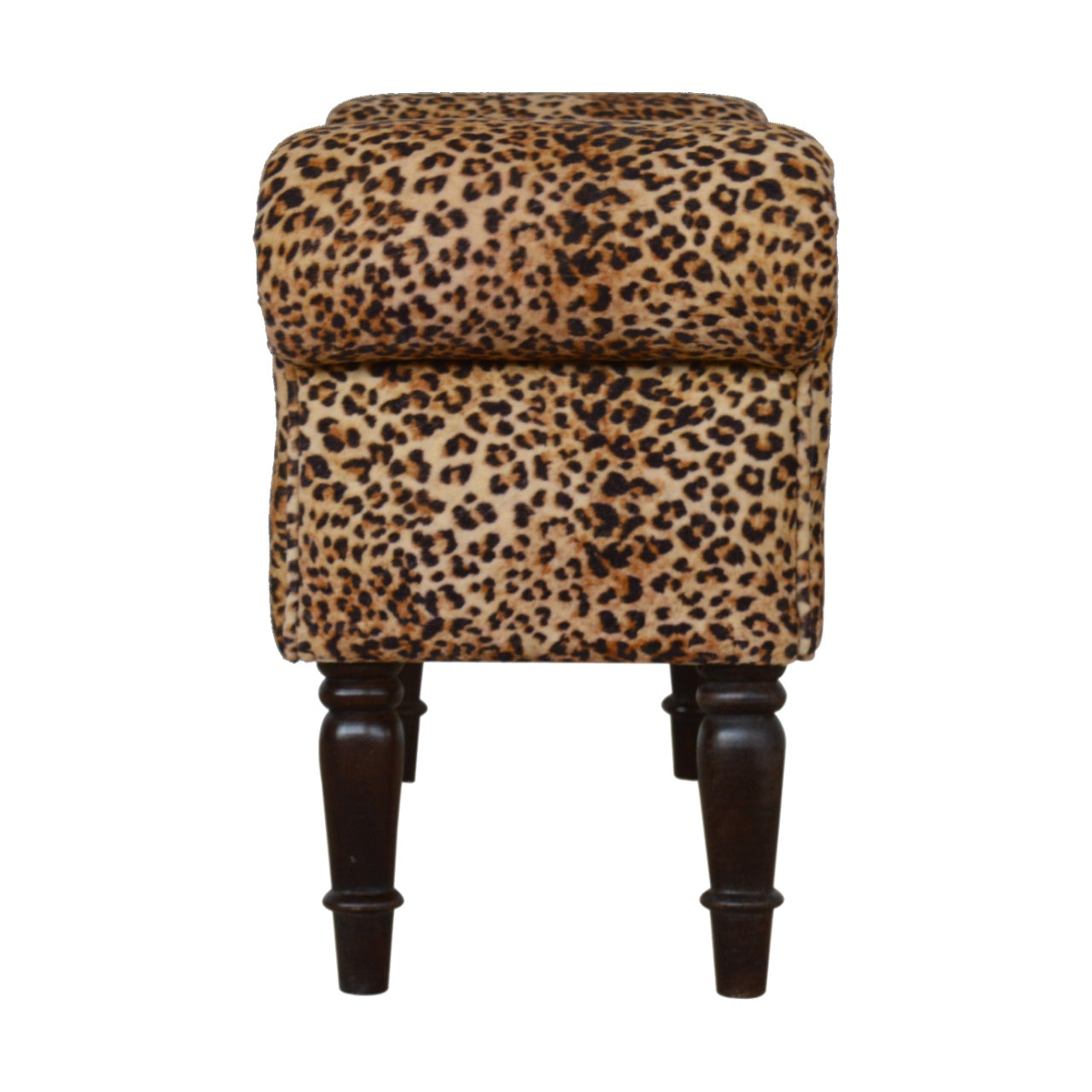 Classic Bench with Turned Feet in Leopard Print Velvet