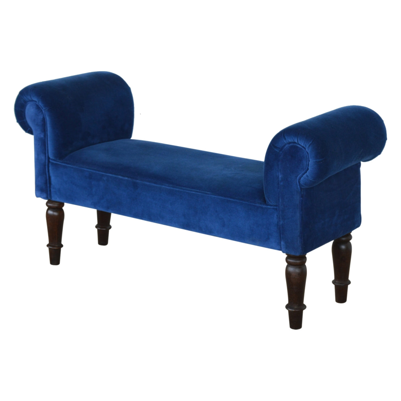Classic Bench with Turned Feet in Royal Blue Velvet