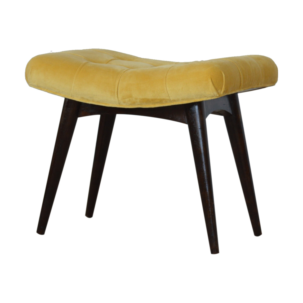 Nordic Mustard Cotton Velvet Curved Bench