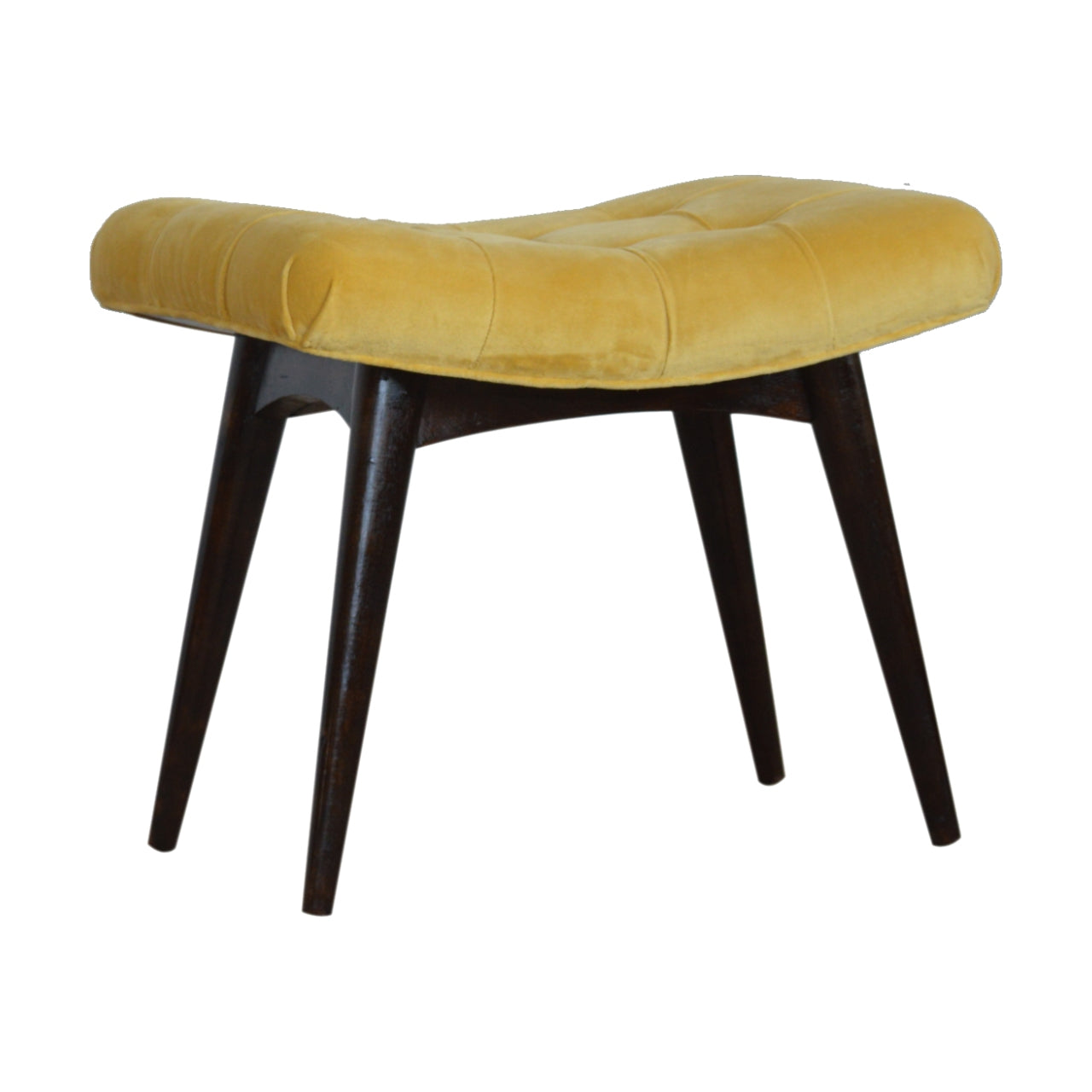 Nordic Mustard Cotton Velvet Curved Bench