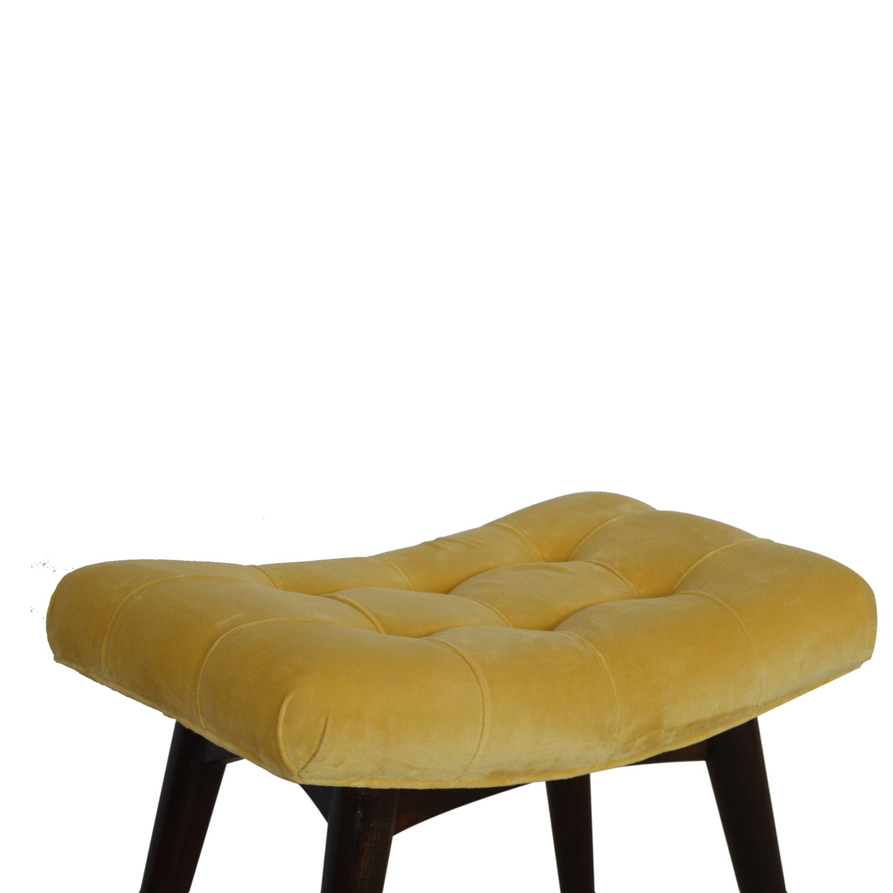 Nordic Mustard Cotton Velvet Curved Bench