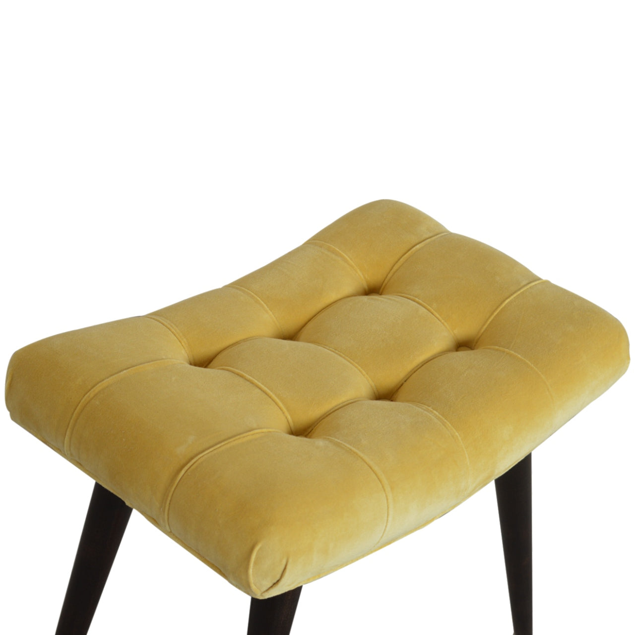 Nordic Mustard Cotton Velvet Curved Bench
