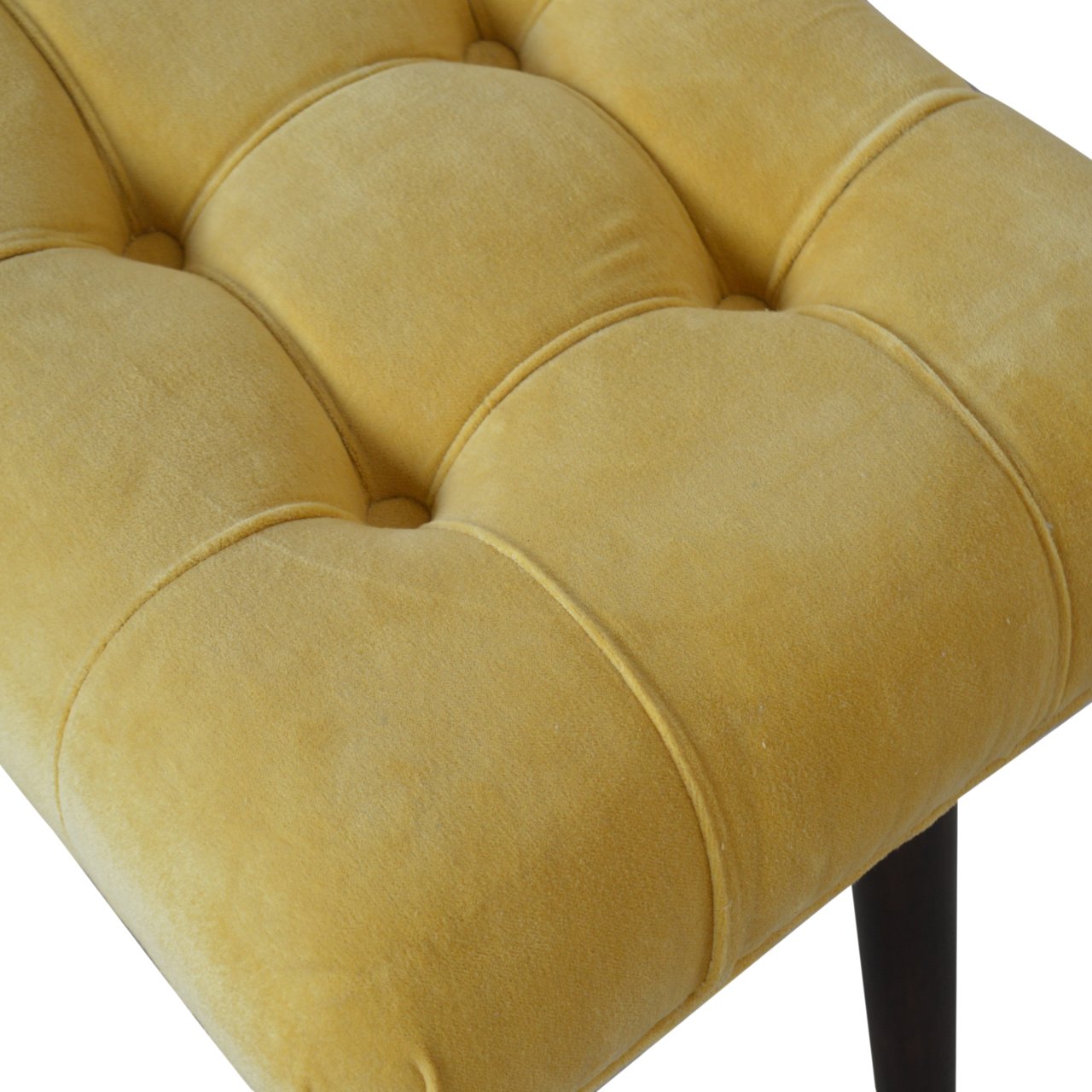 Nordic Mustard Cotton Velvet Curved Bench