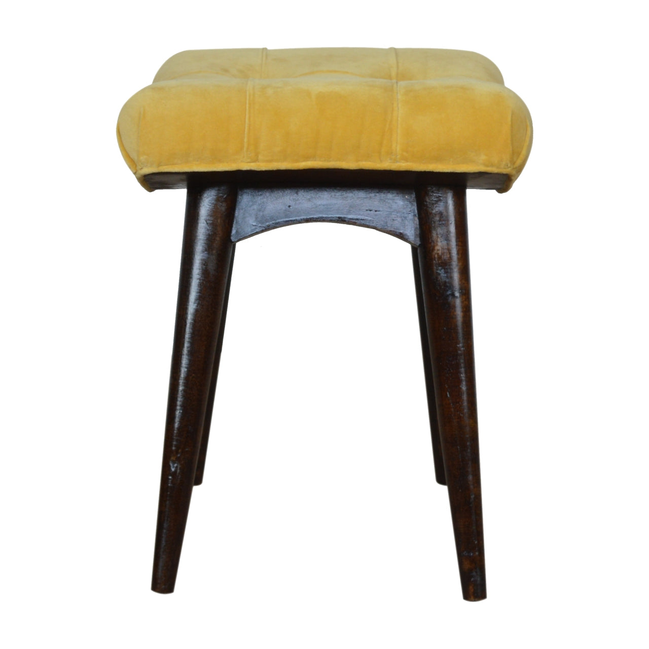 Nordic Mustard Cotton Velvet Curved Bench