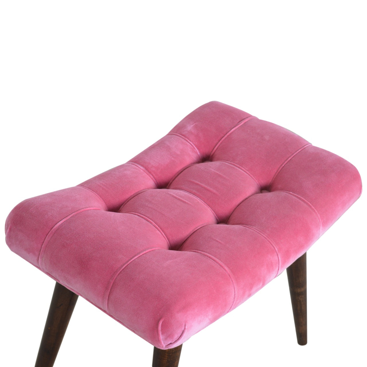 Nordic Pink Cotton Velvet Curved Bench