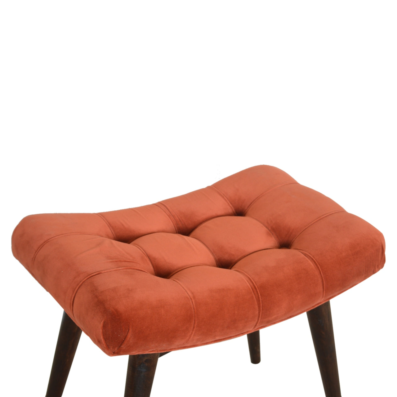 Nordic Brick Red Cotton Velvet Curved Bench