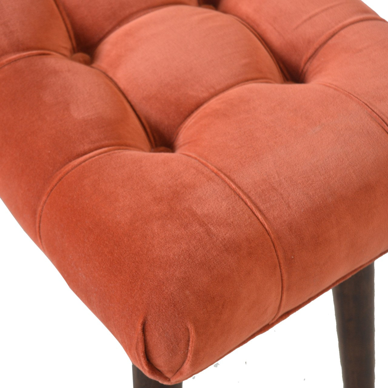 Nordic Brick Red Cotton Velvet Curved Bench