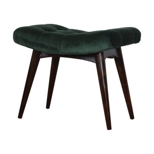 Nordic Curved Emerald Cotton Velvet Bench