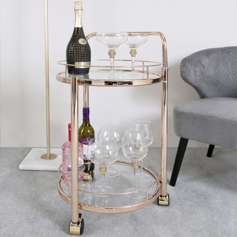Henry Rose Gold Metal and Clear Glass Trolley
