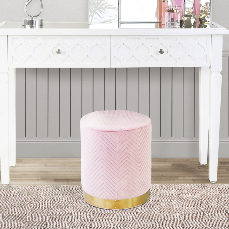 Sloan Blush Pink Patterned Round Footstool