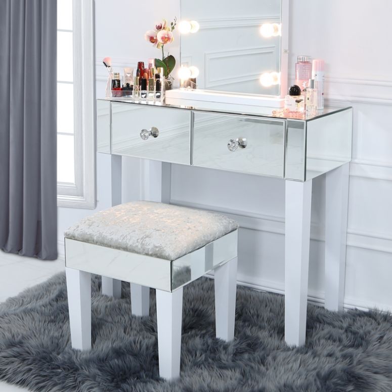 Hallows Mirror Stool White with Gloss Legs