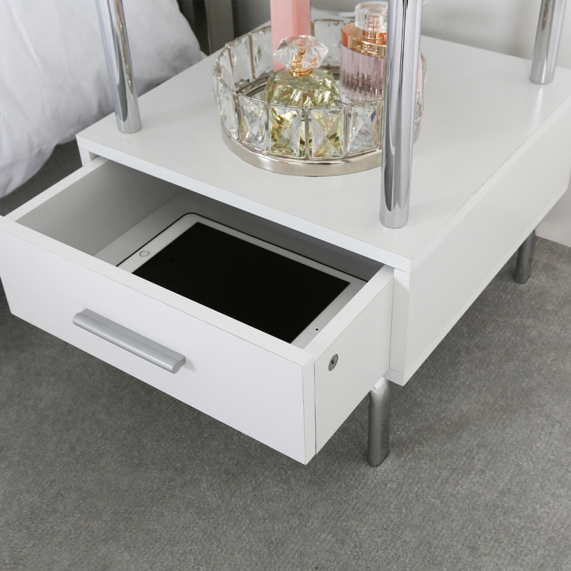 Charly White and Chrome Bedside Table