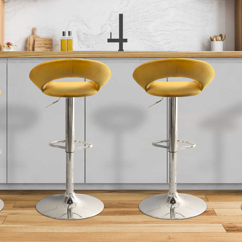 Oliver Yellow Velvet Bar Stool