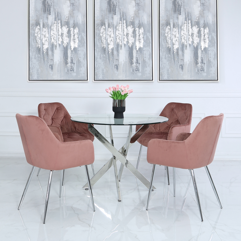 Estela Rose Pink Velvet Dining Chair
