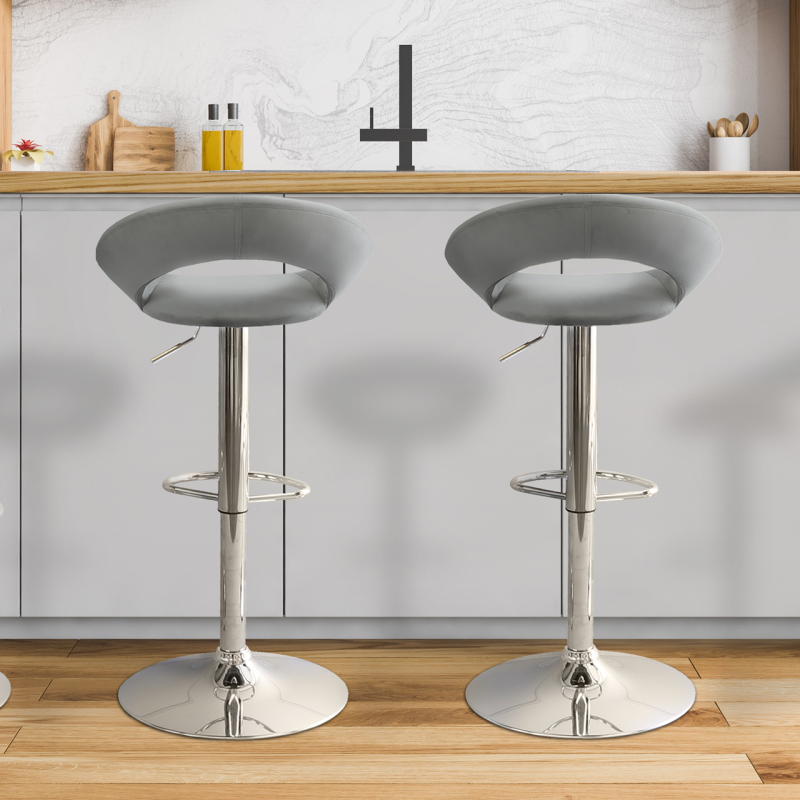 Oliver Grey Velvet Bar Stool