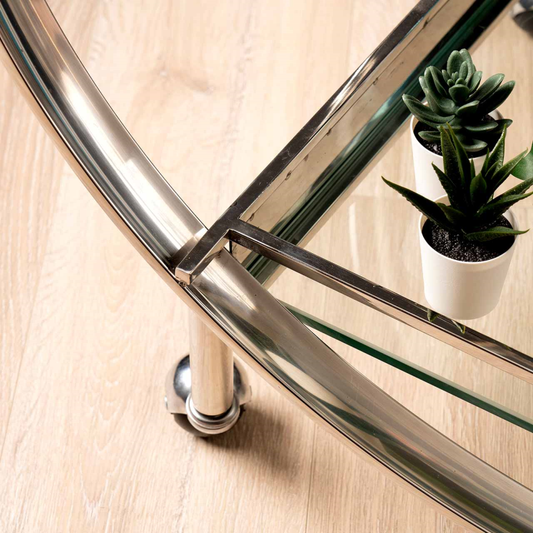 Chrome Metal and Clear Glass Drinks Trolley
