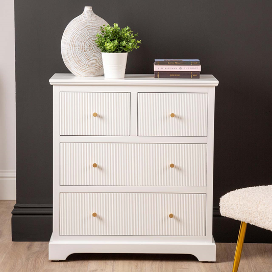 4 Drawer Chest Cabinet White with Gold Handles
