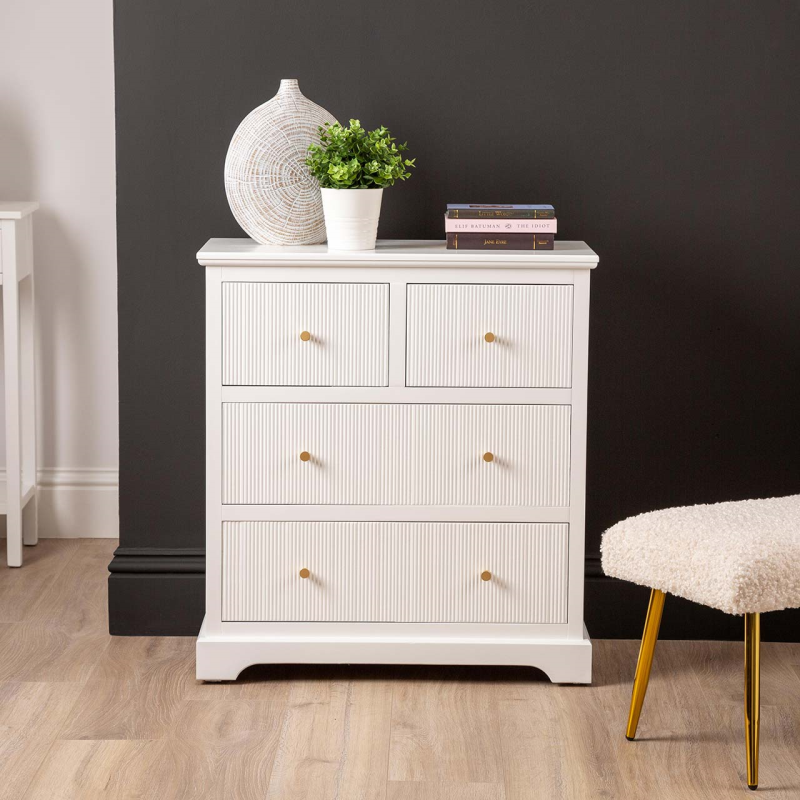 4 Drawer Chest Cabinet White with Gold Handles