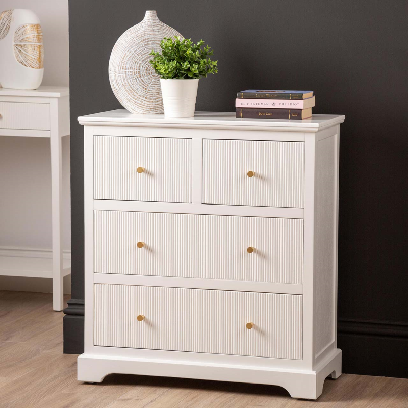 4 Drawer Chest Cabinet White with Gold Handles