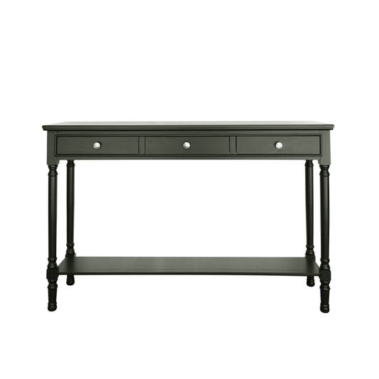 Large 3 Drawer Console Table Black with Ball Handle