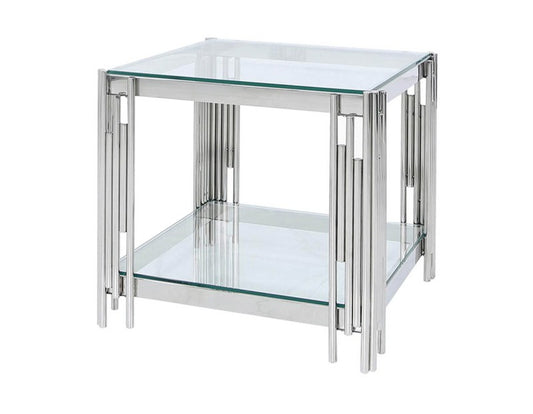 Steel Tubes and Clear Glass End Table
