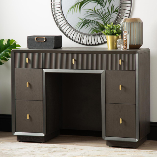 The Smoke Grey Elm 7 Drawer Dressing Table
