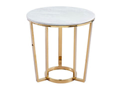 60cm Round Gold with White Faux Marble Top End Table