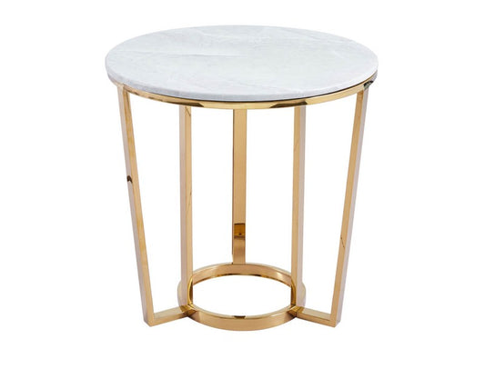 60cm Round Gold with White Faux Marble Top End Table
