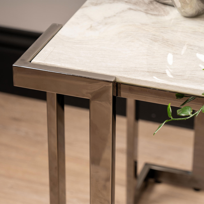 Aamari Grey Gunmetal with White Faux Marble Glass Top End Table