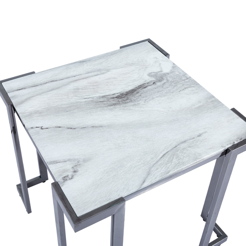 Aamari Grey Gunmetal with White Faux Marble Glass Top End Table