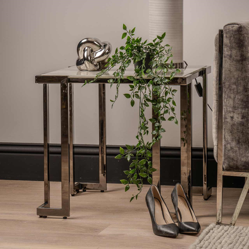 Aamari Grey Gunmetal with White Faux Marble Glass Top End Table