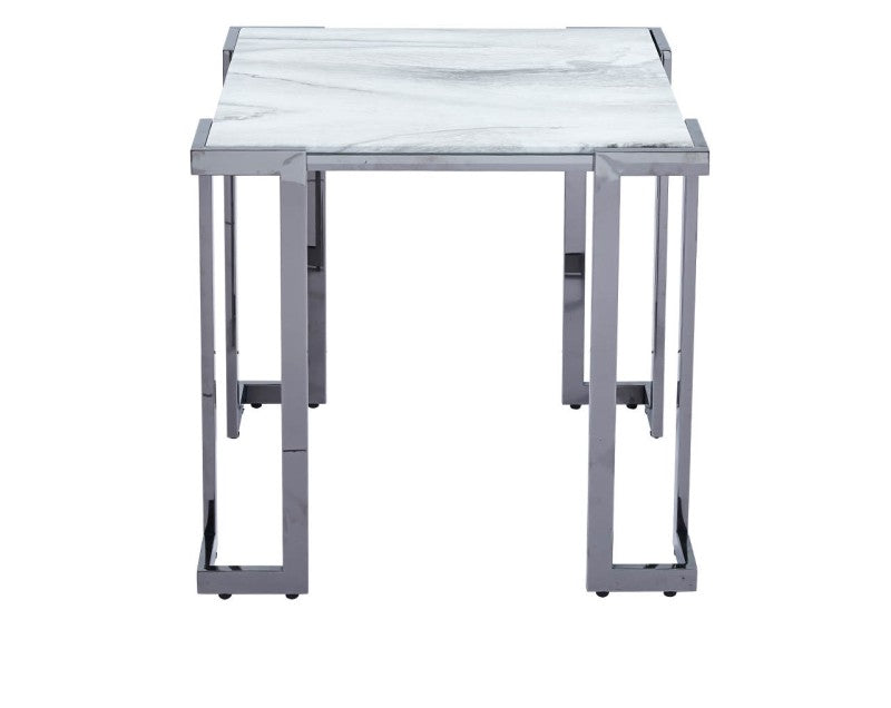 Aamari Grey Gunmetal with White Faux Marble Glass Top End Table