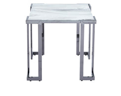 Aamari Grey Gunmetal with White Faux Marble Glass Top End Table