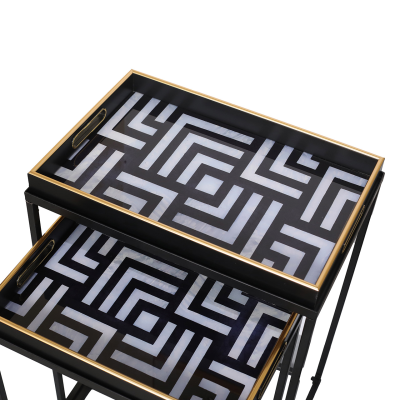 Set of 2 Black and White End Tables