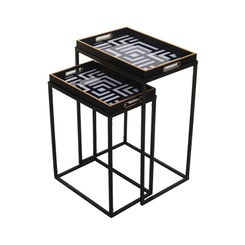 Set of 2 Black and White End Tables