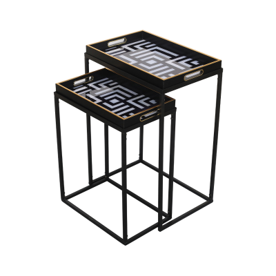 Set of 2 Black and White End Tables
