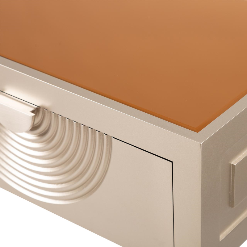 2 Drawer Console Table Gold with Gold Mirror Top and Silver Handles