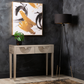 2 Drawer Console Table Gold with Gold Mirror Top and Silver Handles