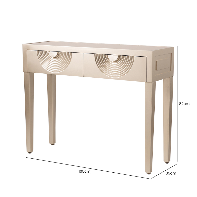 2 Drawer Console Table Gold with Gold Mirror Top and Silver Handles