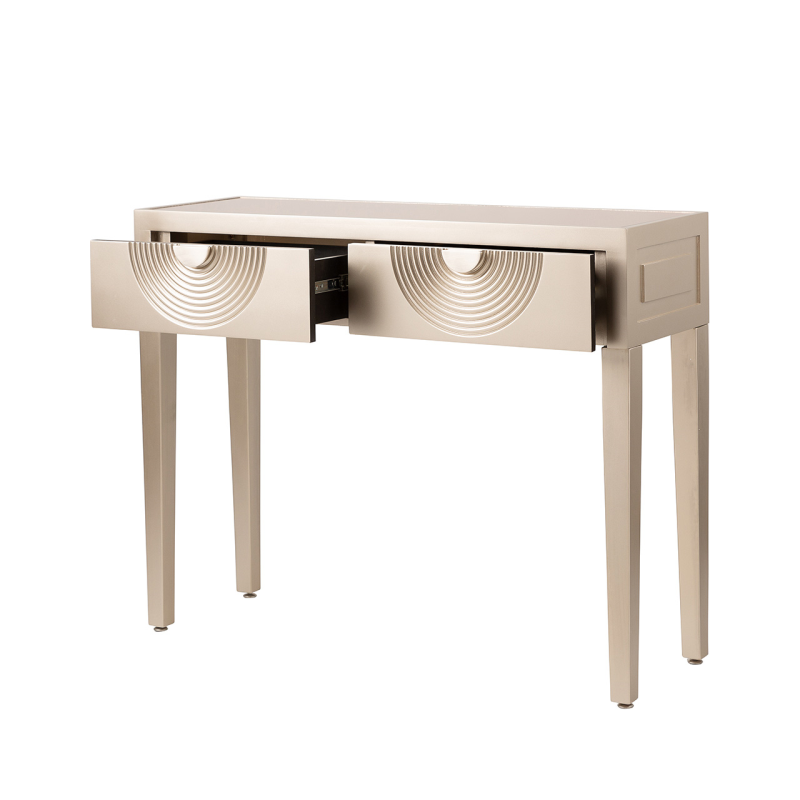 2 Drawer Console Table Gold with Gold Mirror Top and Silver Handles