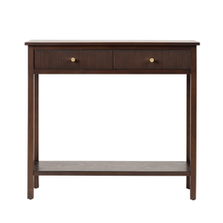 Walnut Brown 2 Drawer Console Table with Gold Handles