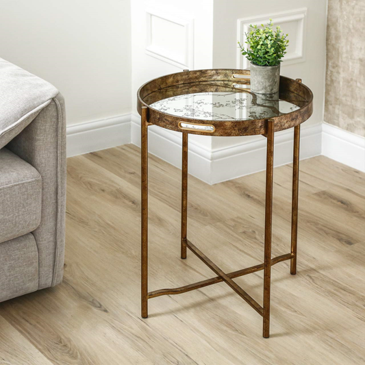 Antique Gold and Mirror Top End Table